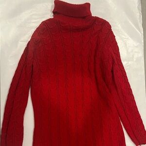 Holiday Oversized Red Ankle Length Fall Winter Turtleneck Maxi Dress